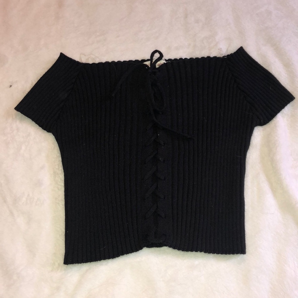 Black sweater off the shoulder top